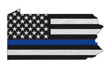 American thin blue line flag on map of Pennsylvania