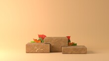 Marble Box Podium With Maple Leaves In Autumn Theme Background