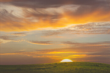 Wall Mural - empty grassland at sunrise