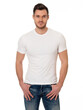 © Артем Ионов - The young man in a white t-shirt on a white background. Template of a white t-shirt. Front view
