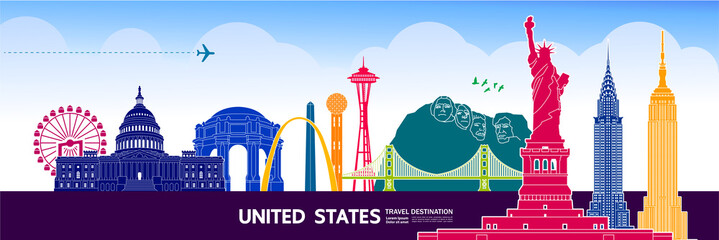 United States travel destination grand vector illustration. 