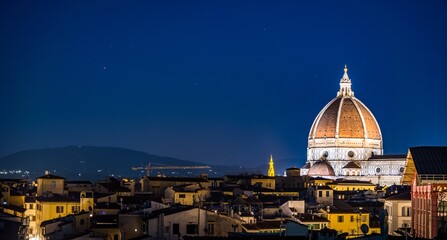 Sticker - Aerial shot of the Cathedral of Santa Maria del Fiore and the buildings in Florence, Italy at night