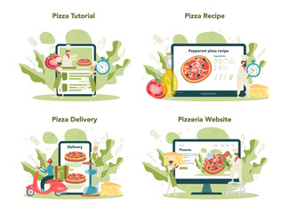 Wall Mural - pizzeria online service or platform set. chef cooking tasty delicious
