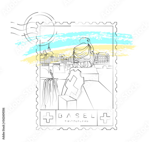 Fotografía Basel stamp, urban vector illustration and typography design, the helvetia statu