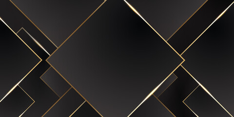 Black and golden smooth stripes abstract corporate graphic design. Geometric dark material background. Vector illustration