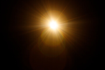 Aufkleber - Easy to add lens flare effects for overlay designs or screen blending mode to make high-quality images. Abstract sun burst, digital flare, iridescent glare over black background.