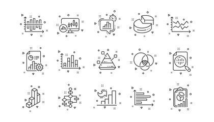 Wall Mural - Infochart, Block diagram and Algorithm. Charts and graphs line icons. Presentation linear icon set Geometric elements. Quality signs set. Vector