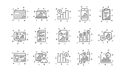 Poster - charts and graphs, presentation and report. graph line icons. analytics linear icon set. geometric e