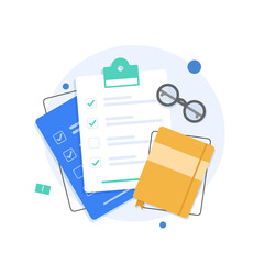 Poster - Clipboard with checklist in a flat style,flat design icon vector illustration