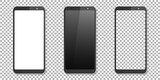 Fototapeta  - Realistic smartphone mockup set. Smartphone mockup isolated on transparent background. Mockup vector isolated. Template design. Realistic vector illustration.