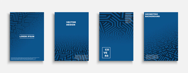 set of vector blue geometric covers, templates, backgrounds, placards, brochures, banners, flyers an