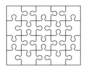 Fototapete - Set of twenty puzzle pieces. Puzzle with different types of details and the ability to move each part. Black and white vector illustration
