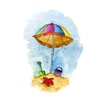 Watercolor Hand Painted Colorful Summer Beach Illustration