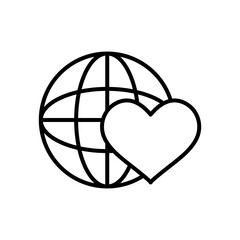 Poster - global sphere and heart icon, line style