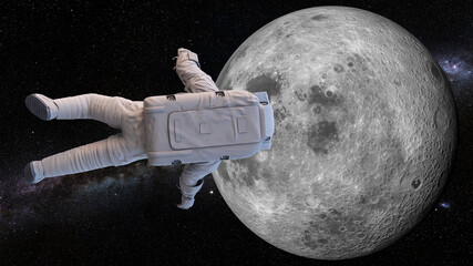 Wall Mural - astronaut during space walk in orbit of the moon