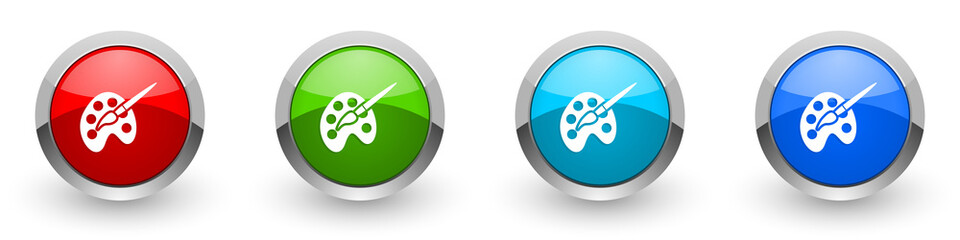 Aufkleber - Paint brush silver metallic glossy icons, palette, art concept set of modern design buttons for web, internet and mobile applications in four colors options isolated on white background