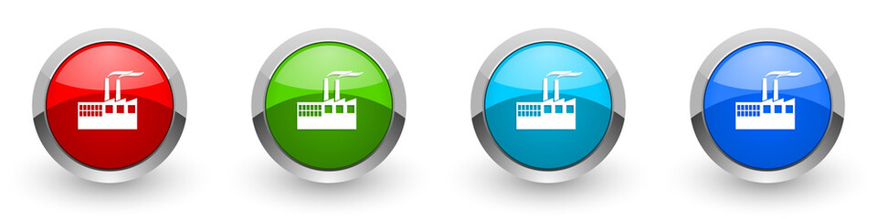 Poster - Factory silver metallic glossy icons, industrial building, plant, pollution concept set of modern design buttons for web, internet and mobile applications in four colors options