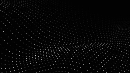Poster - A wave of moving particles. Abstract 3d vector illustration on a dark background.