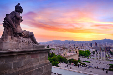 Wall Mural - June 15, 2019 - Barcelona, Spain -  The four columns below the Palau Nacional on the Montjuic mountain and near the Placa d'Espanya and Poble Espanyol in Barcelona, Spain.