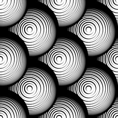 Poster - Abstract geometric rings seamless pattern. Optical illusion of volume. Black and white image.