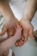 © 072Y - Male hand holding newborn baby's feet. Father with his baby. Family, birth concept. Health, care, love, relationship concept. Close up (Soft focus and blurry)