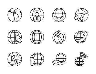 Poster - earth planet and global spheres icon set, line style