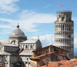 Views across Pisa towards the leaning tower of pisa and cathedral