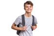 © valiza14 - Student teen boy with backpack looking at camera. Portrait of cute smiling schoolboy, isolated on white background. Happy child Back to school.