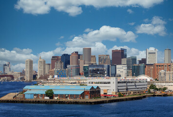 Fototapete - Boston Skyline From Harbor bt Freight Terminal