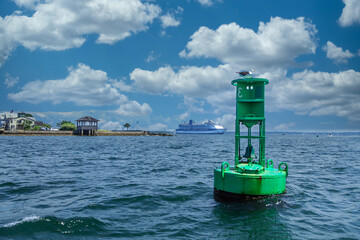 Poster - Green Channel Marker and Cruise Ship in Background