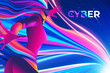 Cyber theme design or key visual in vector illustration vibrant colors of light streaks.