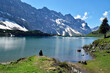 Calm, sunny summer day Lake Trüebsee, near Mount Titlis, Switzerland. 