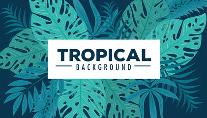 Wall Mural - tropical background with jungle plants, decoration with palm leaves vector illustration design