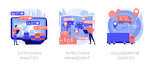 Logistics Operations Control, Delivery Service Administration. Supply Chain Analytics, Supply Chain Management, Collaborative Logistics Metaphors. Vector Isolated Concept Metaphor Illustrations.