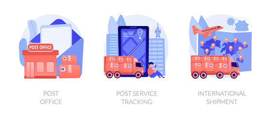 Poster - Post shipment system, online tracking app, letters and parcels delivery. Post office, post service tracking, international shipment metaphors. Vector isolated concept metaphor illustrations.