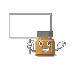 Wall Mural - Cartoon picture of bottle vitamin b mascot design style carries a board