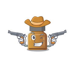 Wall Mural - Cartoon character cowboy of bottle vitamin b with guns