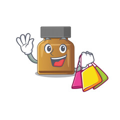 Poster - wealthy bottle vitamin b cartoon character with shopping bags