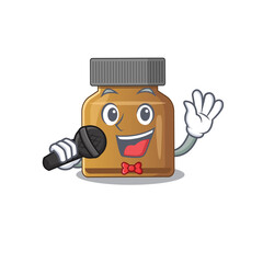 Sticker - cartoon character of bottle vitamin b sing a song with a microphone