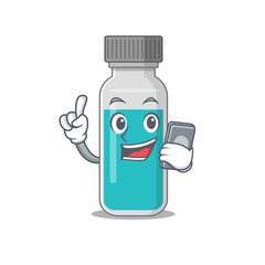 Poster - caricature character design style of medical test bottle speaking on phone