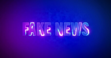 Wall Mural - fake news. electric lightning words. burning logotype on pink blue background. high quality 4k foota