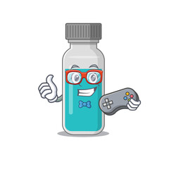 Poster - Cartoon Mascot design of medical test bottle gamer using controller