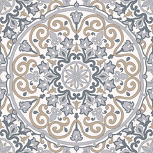 Seamless Colorful Pattern With Mandala. Vintage Decorative Element. Hand Drawn Pattern In Turkish Style. Islam, Arabic, Indian, Ottoman Motif. Vector Illustration.
