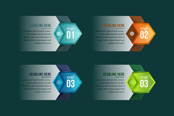 Poster - four steps use blue, green, and orange colors. modern vector illustration 3D. Gradient Paper Cut Infographic template with hexagon with arrows. business, presentations, web design, diagrams, workflow 