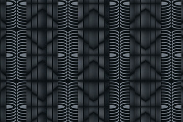 Poster - abstract seamless pattern use combination of line make a square shape  and quarter circle. the patterns use silver color and black on background. 