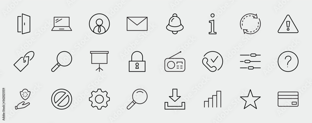 Set of Interface Related Vector Line Icons. Contains such Icons as User ...