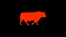Silhouette Of The Red Walking Bull, Animation On The Black Background