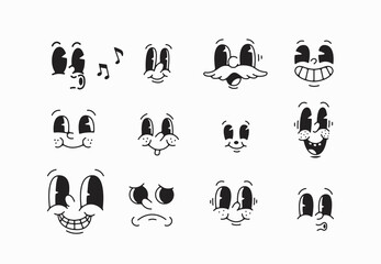 old cartoon mascot character elements. different clipart, faces, limbs. character creator for vintag