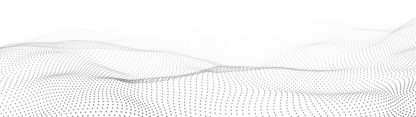 Fototapete - Abstract gradient dynamic wave of particles. Network of bright points or dots. Big data. Digital background. Vector
