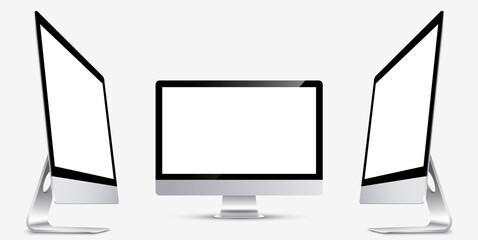 Wall Mural - mockup. screen monitor display on three sides with blank screen for your design. realistic vector il
